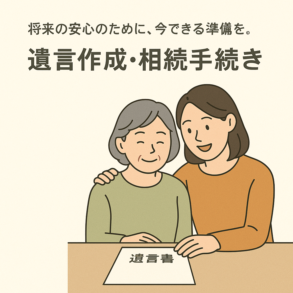 遺言作成・相続手続き：母と娘が穏やかに話すイラスト