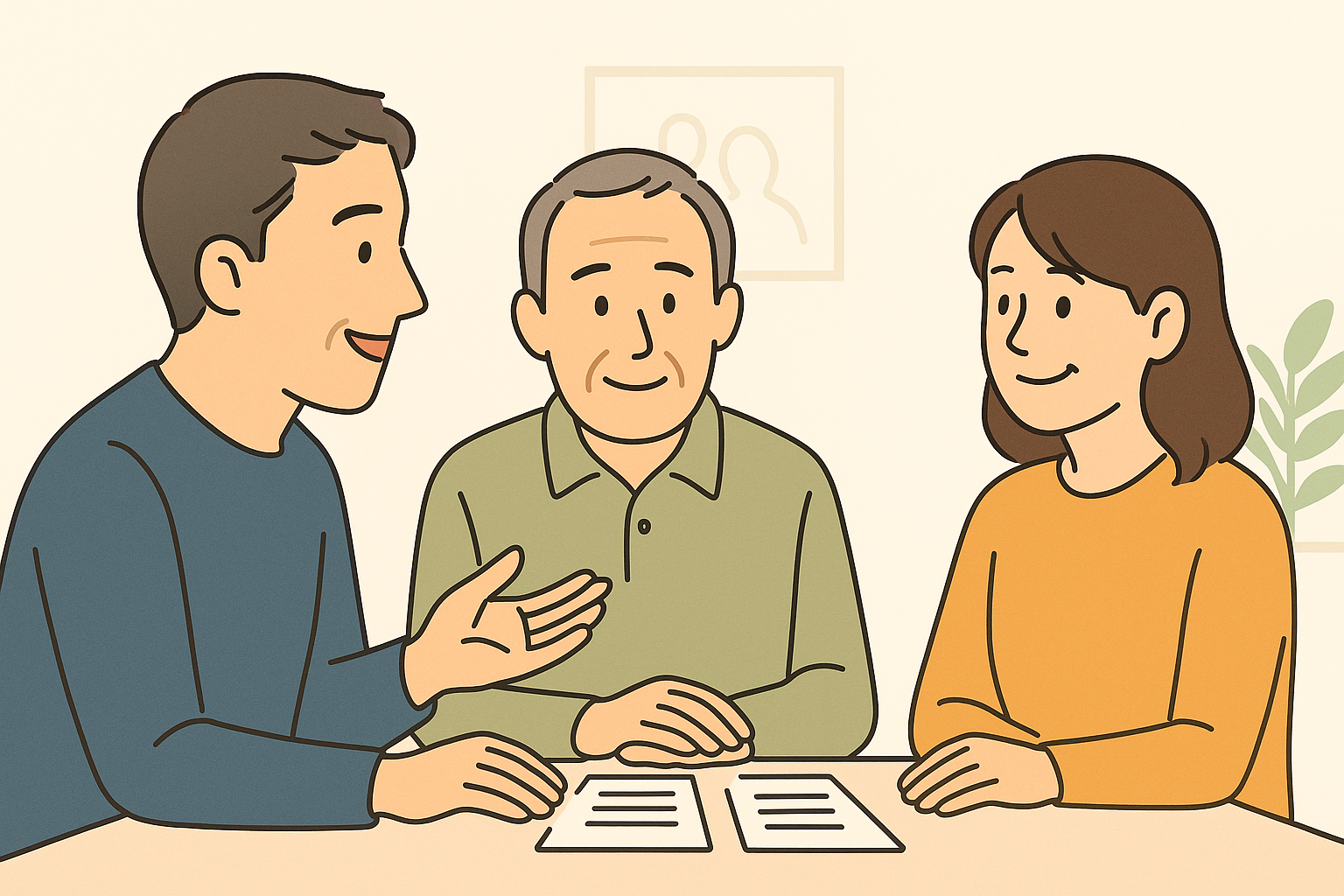 穏やかに話し合う家族のイラスト