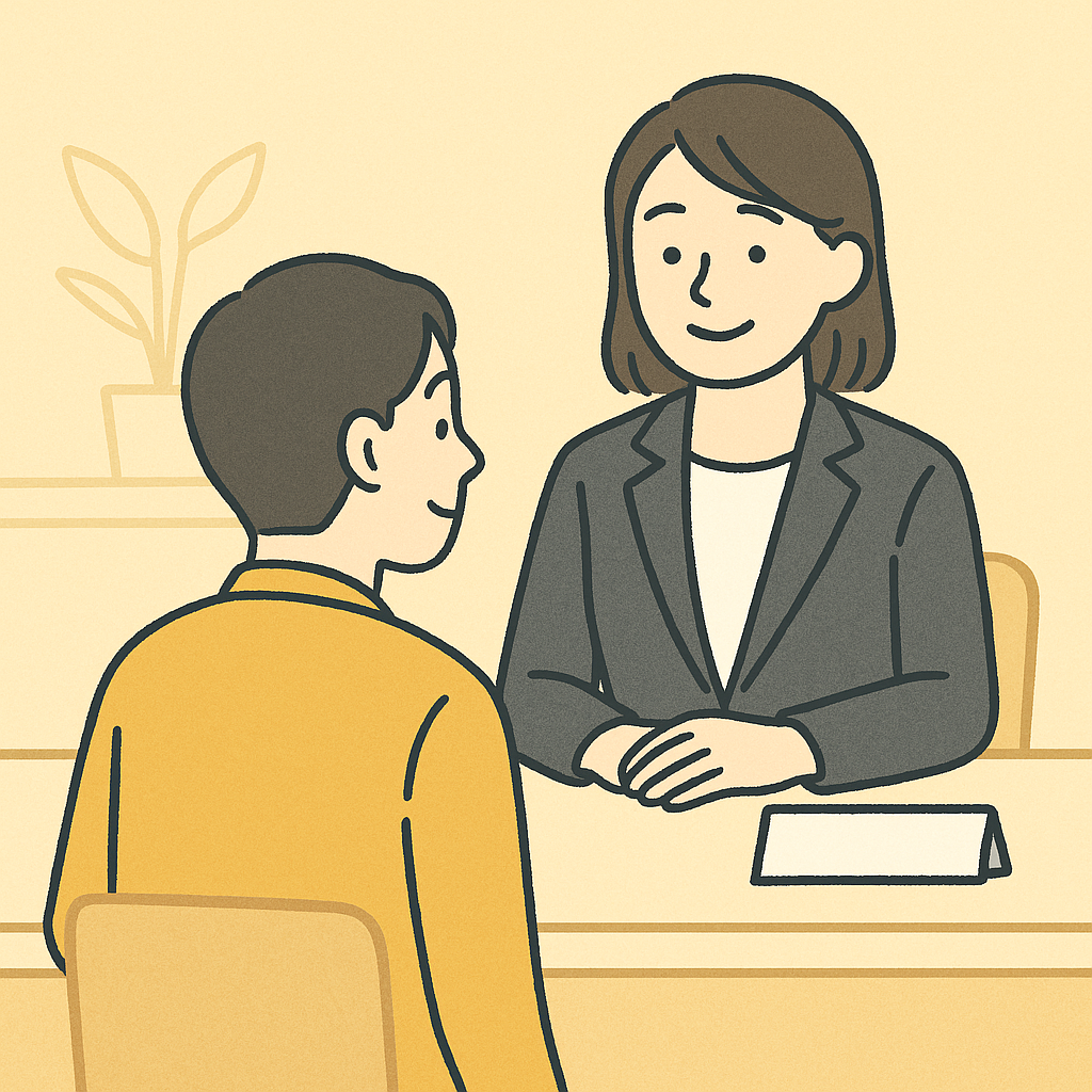 行政書士が相談者に優しく説明するお問い合わせ用イラス