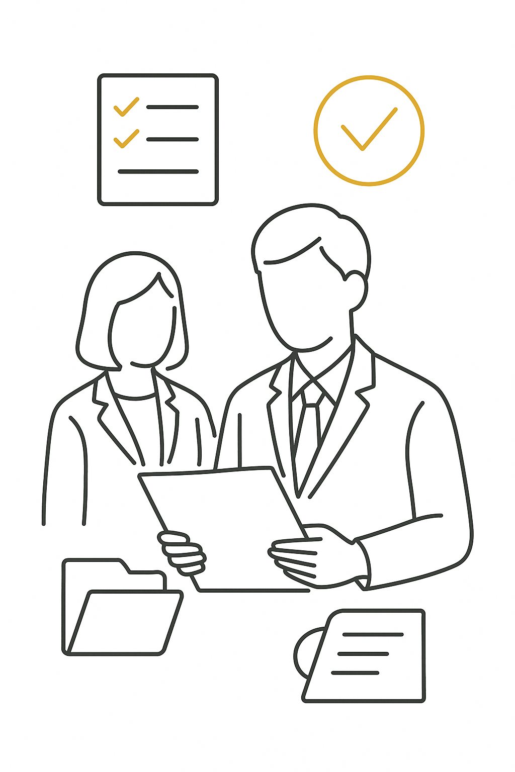 企業の外国人採用担当者が在留資格手続きを確認するイメージイラスト