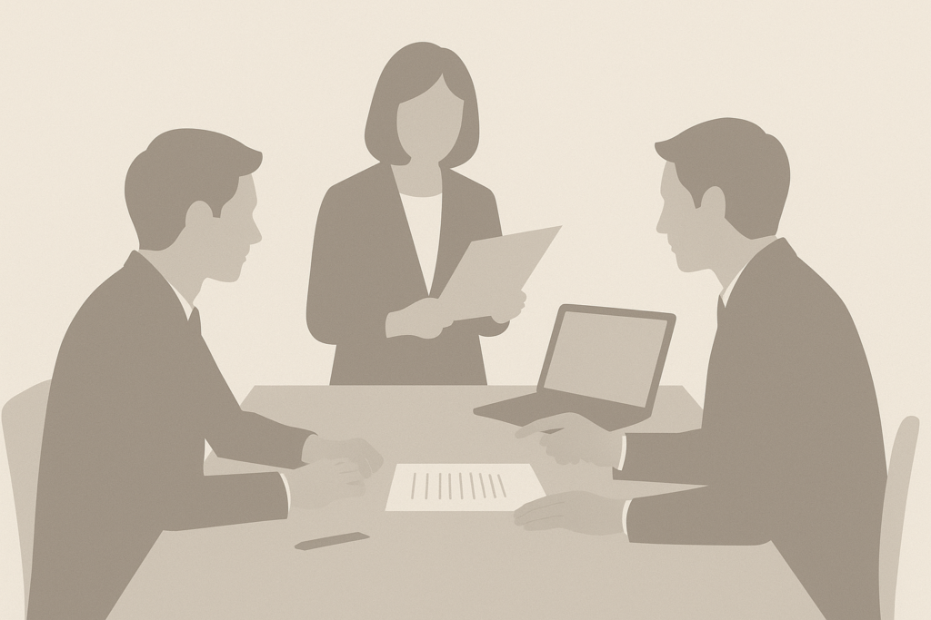 外国人雇用に関する企業向けサポートの抽象的ビジネスイメージ(ウォームグレー)