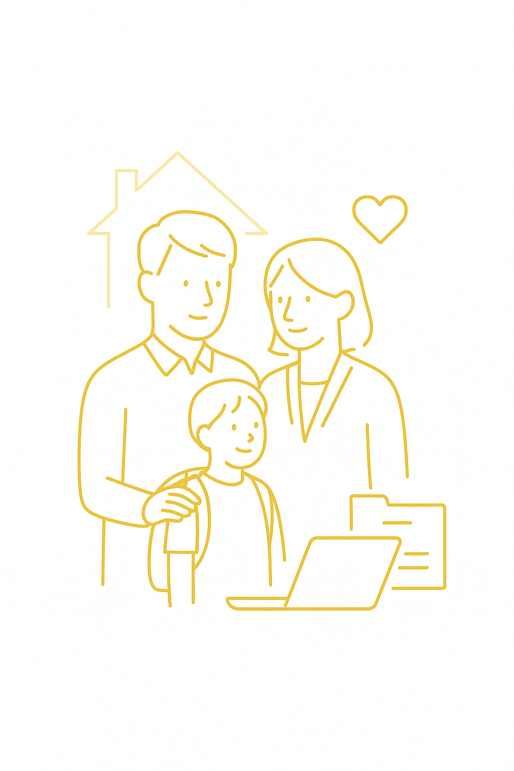 家族滞在ビザで日本に呼び寄せる家族（夫婦と子ども）のイメージイラスト