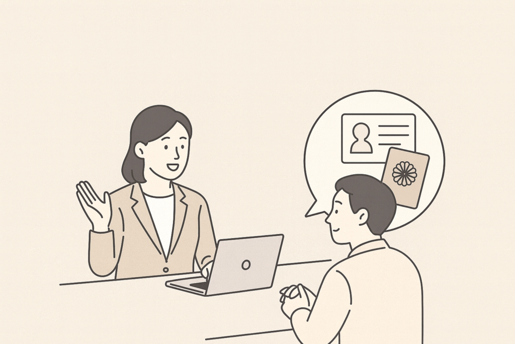 個人のお客様向けの在留資格サポートを表現したミニマルなイラスト