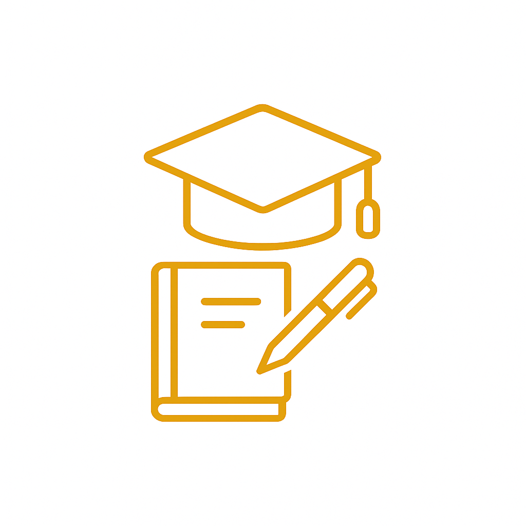 留学生ビザ変更をイメージした学生帽とノートのアイコン