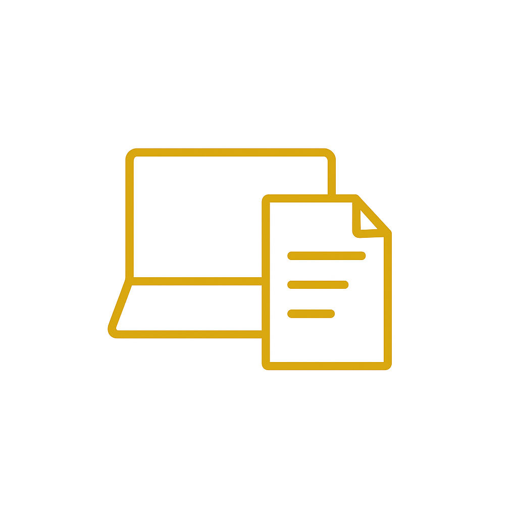 就労ビザをイメージしたノートパソコンと書類のアイコン