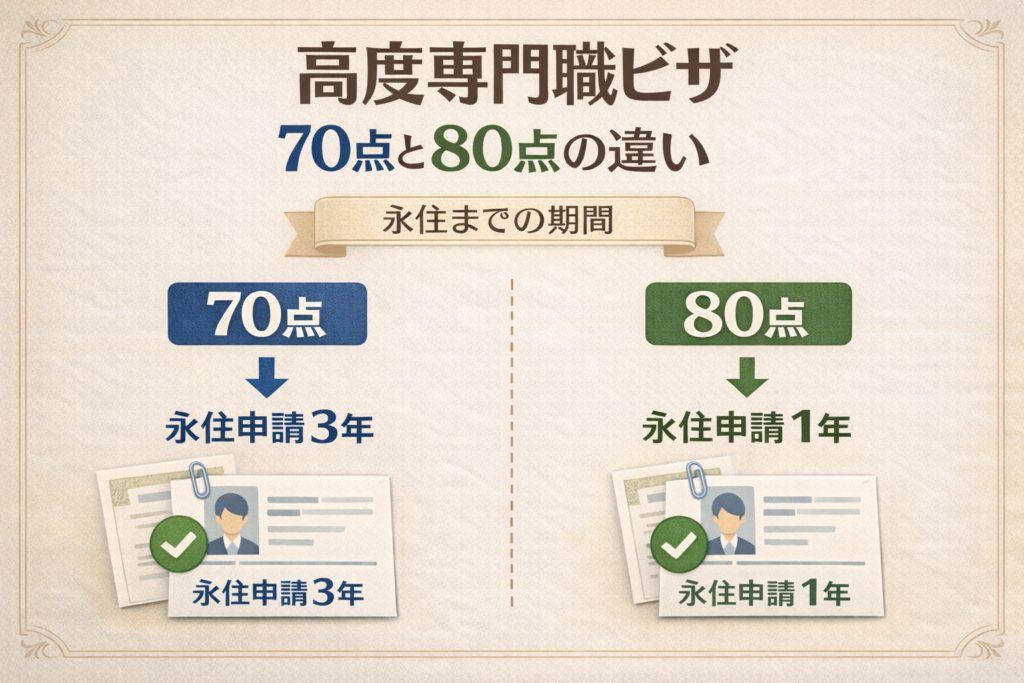 高度専門職ビザ70点と80点の違い(永住申請までの期間)
